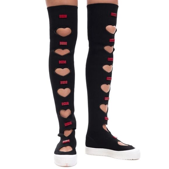 NIB ! GCDS Thigh-High Sneaker Boots Heart Cut Out Made in Italy - Picture 3 of 13